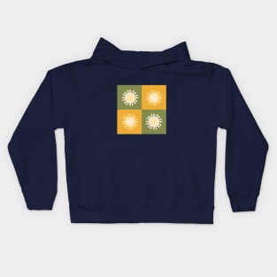 Sun Symbol on Sage Green and Mustard Check Board. Kids Hoodie